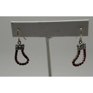 Vintage red & white rhinestone holiday Christmas stocking dangle earrings